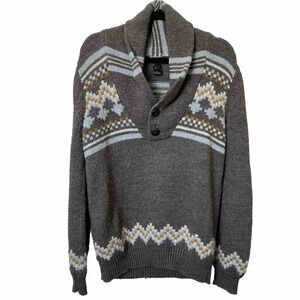 Homini Emerito Wool Blend Shawl  Collar Nordic Fair Isle Sweater